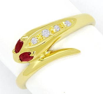 Foto 1 - Schlangenring mit Diamanten und Rubin Augen in Gelbgold, Q1237
