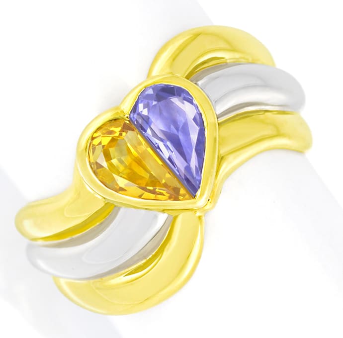 Foto 2 - Gold-Ring und Ohrringe Herz-Saphire gelb blau, S5749