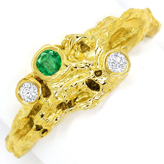 Foto 2 - Rohgold Design-Ring mit Brillanten und Smaragd Gelbgold, S9469